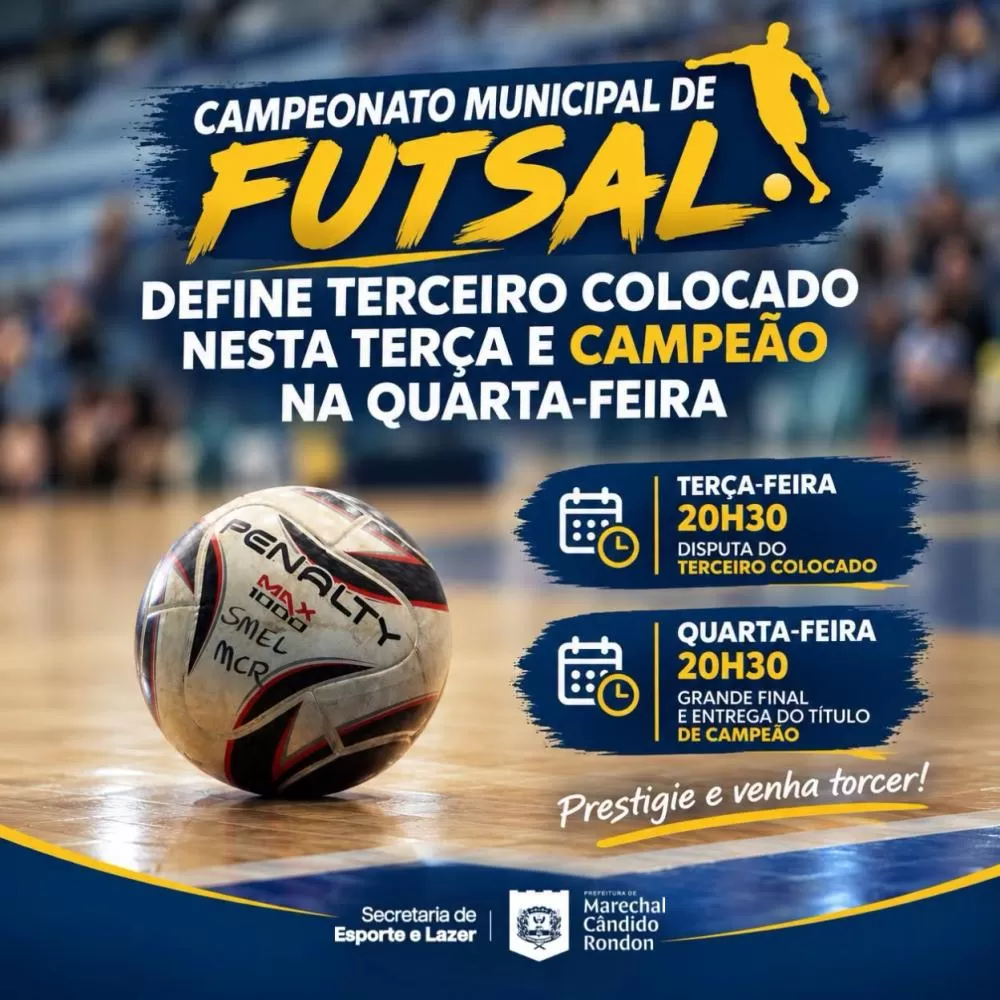 Ginásio de Esportes Ney Braga recebe nesta terça e quarta-feira as partidas decisivas do Campeonato Municipal de Futsal 2026. (Imagem: Divulgação)