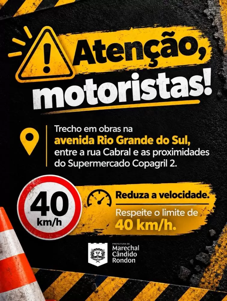 Trecho da avenida Rio Grande do Sul entre a rua Cabral e as proximidades do Supermercado Copagril 2 passa por obras de remodelação e exige atenção dos motoristas. (Imagem: Divulgação)