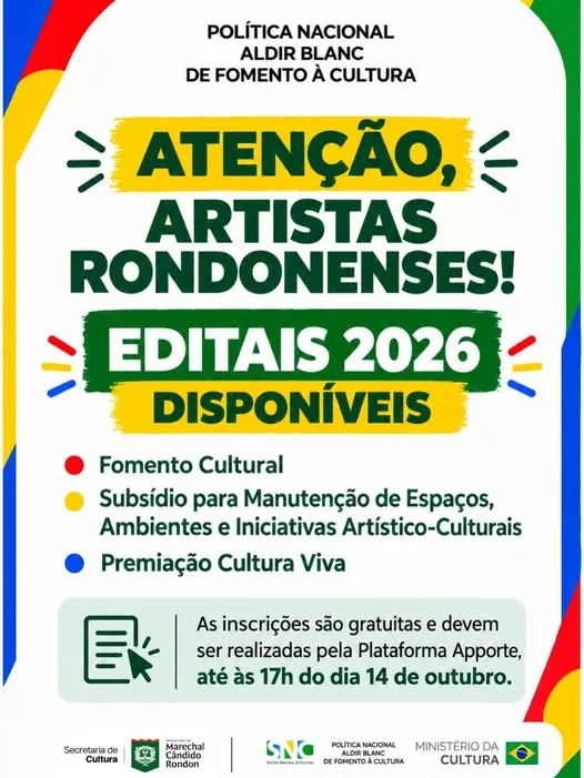 Município abre três editais da Política Nacional Aldir Blanc