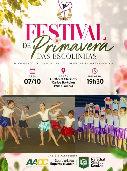 Jovens atletas apresentam nesta quarta-feira (7) o trabalho desenvolvido durante o ano nas escolinhas de ginástica rítmica de Marechal Cândido Rondon. (Foto: Divulgação)