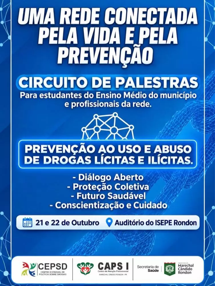 Circuito de palestras abordará prevenção ao uso de drogas com estudantes do ensino médio e profissionais da rede de atendimento. (Foto: Divulgação)