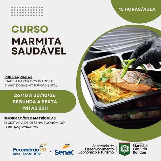 Curso gratuito de Marmita Saudável terá aulas de 26 a 30 de outubro, no período noturno. (Foto: Divulgação)