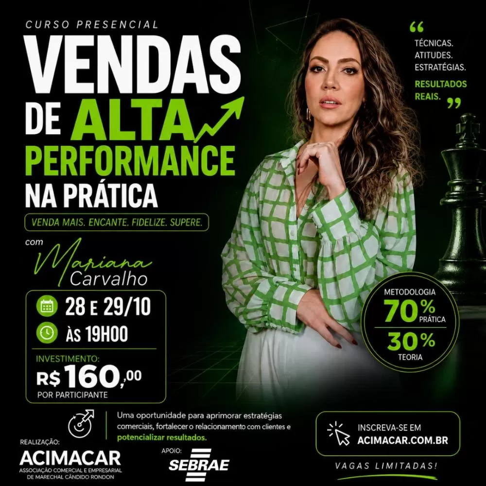 Curso da Acimacar abordará etapas do processo de vendas e elaboração de planejamento comercial nos dias 28 e 29 de outubro. (Foto: Divulgação)