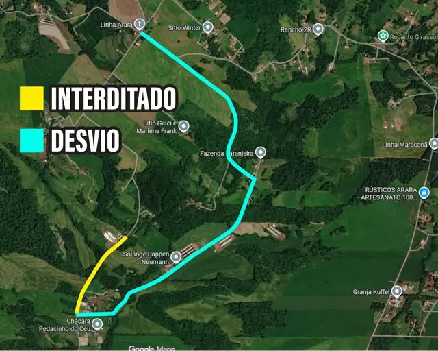Obras interditam trecho da estrada entre Linha Arara e São Cristóvão